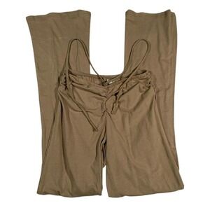 Pacsun Women's Tan Brown Ruched Drawstring Flare Leg Tie‎ Waist Pants Size S